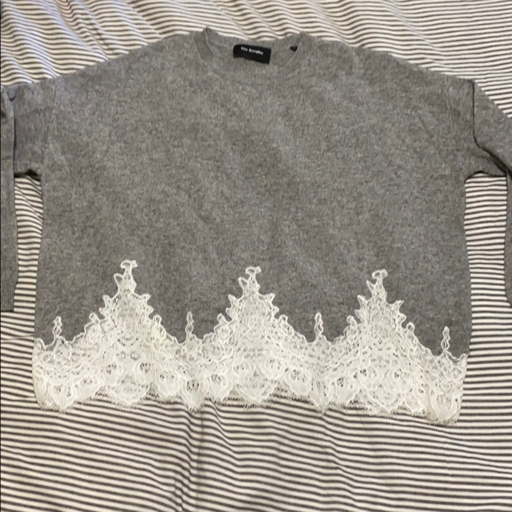 The Kooples Grey Wool Sweater with Lace Trim - Picture 5 of 6